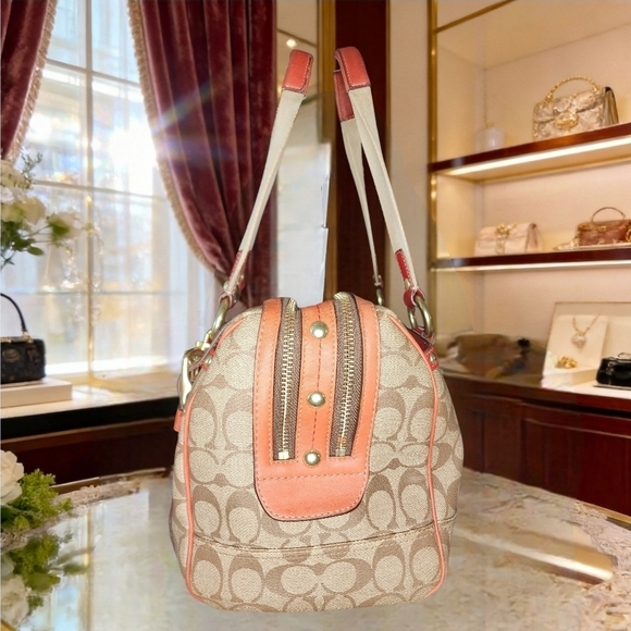 Coach Heritage Strip XL ZIP Satchel With Cherry Charm - Picture 5 of 16